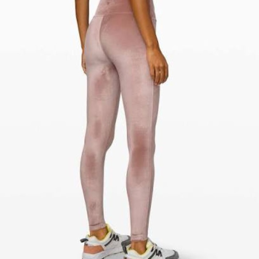 Lululemon Wunder lounge high rise leggings crushed velvet soft pink tan size 2
